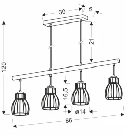 Lampa wisząca Bernita 4x60W E27 czarny