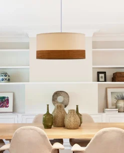 Lampa wisząca Bianco biały 1x40W E27  abażur biały+orzechowy