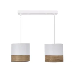 Lampa wisząca Bianco biały 2x40W E27  abażur biały+orzechowy