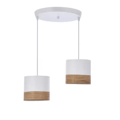 Lampa wisząca Bianco biały talerz 2x40W  E27 abażur biały+orzechowy
