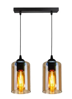 Lampa wisząca Bistro czarny 2x40W E27  klosz brązowy