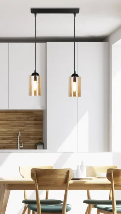 Lampa wisząca Bistro czarny 2x40W E27  klosz brązowy