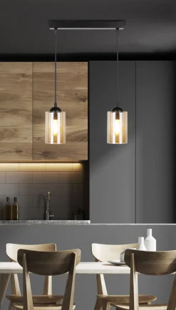 Lampa wisząca Bistro czarny 2x40W E27  klosz brązowy