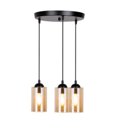 Lampa wisząca Bistro czarny talerz 3x40W  E27 klosz brązowy