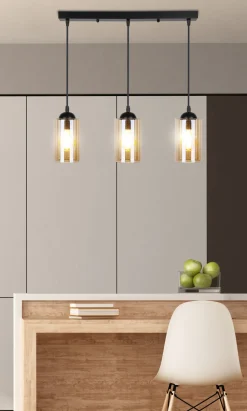 Lampa wisząca Bistro czarny 3x40W E27  klosz brązowy
