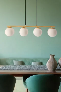 Lampa wisząca Carrine drewniany 4x40W  E14 klosz biały