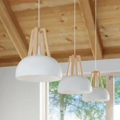 Lampa wisząca CASCO biała/naturalne drew