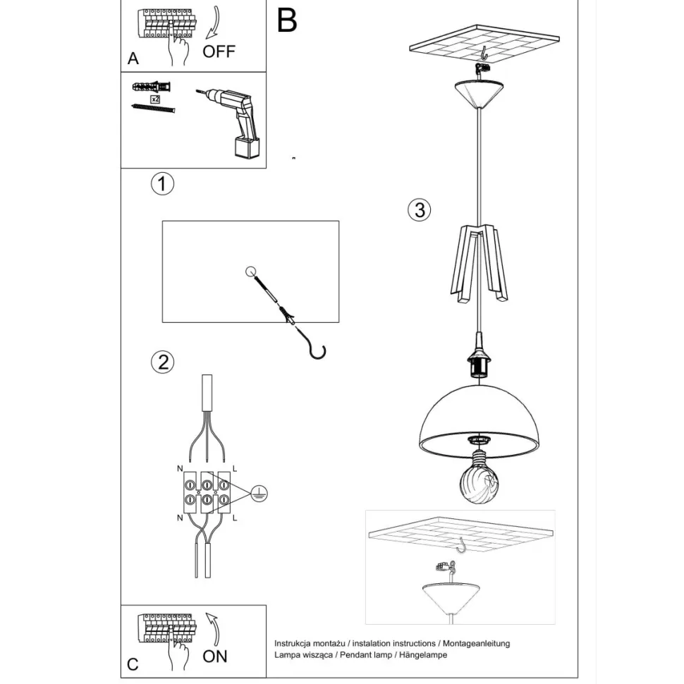 Lampa wisząca CASCO czarna/naturalne dre
