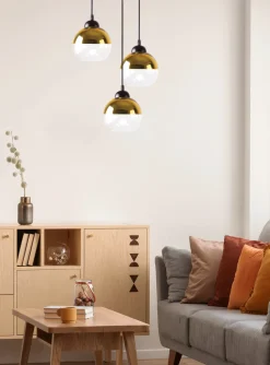 Lampa wisząca Contessa talerz czarny  3x40 E27 klosz złoty