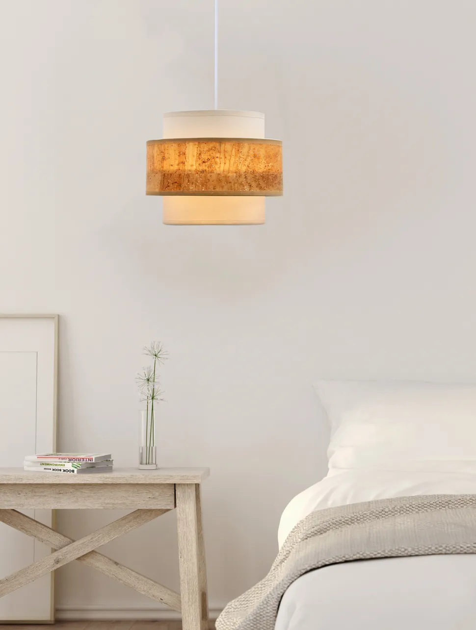 Lampa wisząca Cork biały 1x40W E27  abażur biały+beżowy