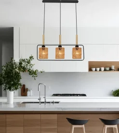 Lampa wisząca Crown czarny 3x40W E27  abażur beżowy