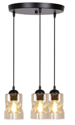 Lampa wisząca Felis talerz czarny 3x60W  E27 klosz bursztynowy