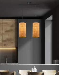 Lampa wisząca Fleri czarny 2x60 E27  abażur 12x25 beżowy ratan