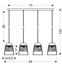 Lampa wisząca Fresno czarny 4x60W E27  klosz bezbarwny