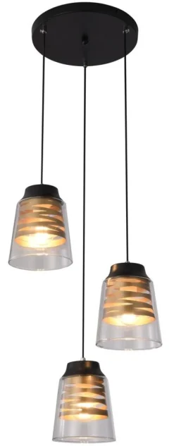 Lampa wisząca Fresno talerz czarny 3x60W  E27 klosz bezbarwny