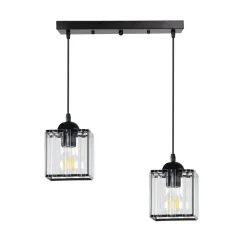 Lampa wisząca Glassia czarny 2x40 E27  klosz czarny+kryształy bezbarwne