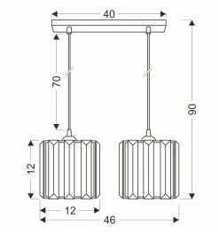 Lampa wisząca Glassia czarny 2x40 E27  klosz czarny+kryształy bezbarwne