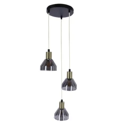 Lampa wisząca Gregory talerz czarny brąz  3x40W E14 klosz dymiony