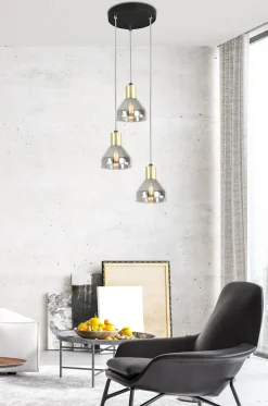 Lampa wisząca Gregory talerz czarny brąz  3x40W E14 klosz dymiony