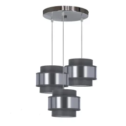 Lampa wisząca Hare chromowy talerz 3x60W  E27 abażur szary+srebrny