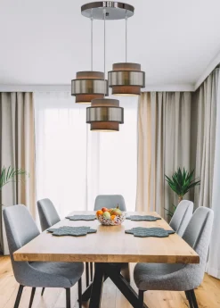 Lampa wisząca Hare chromowy talerz 3x60W  E27 abażur szary+srebrny