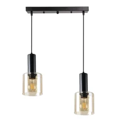 Lampa wisząca Isar czarny 2x40 E27 klosz  bursztynowy