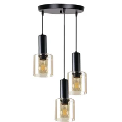 Lampa wisząca Isar talerz czarny 3x40  E27 klosz bursztynowy