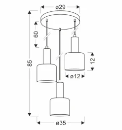 Lampa wisząca Isar talerz czarny 3x40  E27 klosz bursztynowy