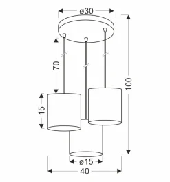 Lampa wisząca Legno czarny talerz 15  3x40W E27 abażur orzechowy