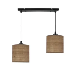 Lampa wisząca Legno czarny 15 2x40W E27  abażur orzechowy