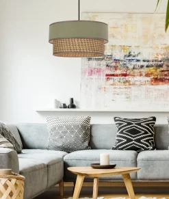 Lampa wisząca Livorno czarny 1x60W E27  abażur miętowy+szaro beżowy