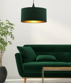 Lampa wisząca Maloto czarny 1x60 E27  abażur walec 30x15 velur but.ziel/złoto