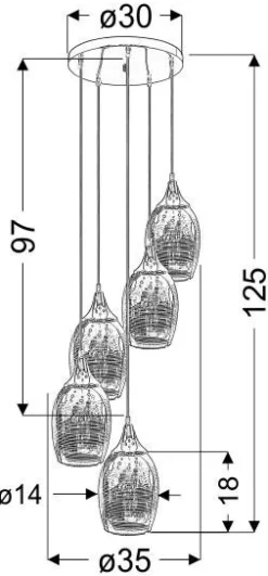 Lampa wisząca Marina talerz 5x60W E27  chrom