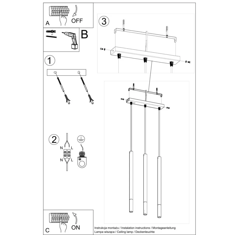 Lampa wisząca MOZAICA 3L czarny/złoto