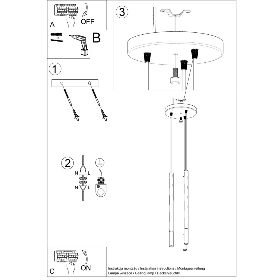 Lampa wisząca MOZAICA 3P czarny/złoto