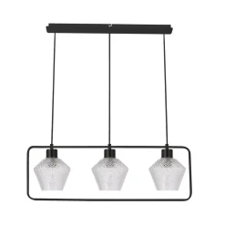 Lampa wisząca Niko czarny 3x40W E27  klosz bezbarwny karbowany
