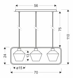 Lampa wisząca Niko czarny 3x40W E27  klosz bezbarwny karbowany