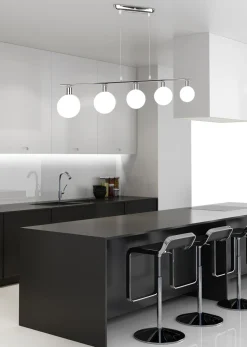 Lampa wisząca Oden chromowy 5x40W G9  klosz biały