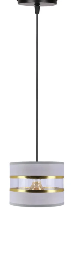 Lampa wisząca PANDY czarny 1x40W E27  abażur szary+złoty