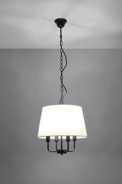 Lampa wisząca Pasteri czarny matowy  4x40W E14 abażur beżowy