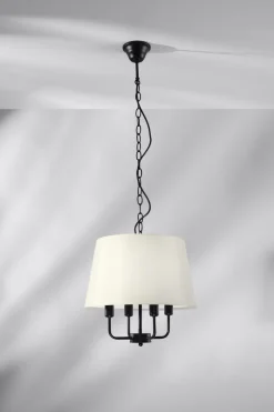 Lampa wisząca Pasteri czarny matowy  4x40W E14 abażur beżowy