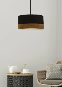 Lampa wisząca Porto czarny 1x60W E27  abażur czarny+brązowy