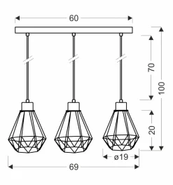Lampa wisząca Primo czarny+złoty 3x60W  E27 klosz czarny