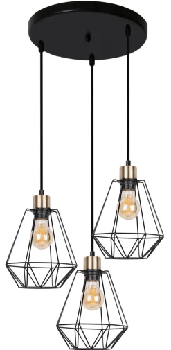 Lampa wisząca Primo talerz czarny+patyna  3x60W E27 klosz czarny