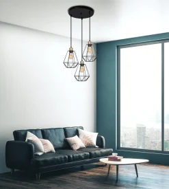 Lampa wisząca Primo talerz czarny+patyna  3x60W E27 klosz czarny