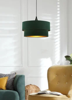 Lampa wisząca Scopello czarny 1x60 E27  abażur duo 35+30 velur but.zieleńzłoto