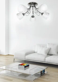 Lampa wisząca Simpli 5*40W E27  chrom z kryształkiem+klosz z paskiem