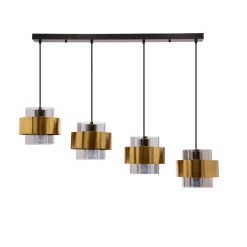 Lampa wisząca Spiega czarny+mosiężny  4x60W E27 klosz dymiony