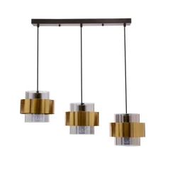 Lampa wisząca Spiega czarny+mosiężny  3x60W E27 klosz dymiony