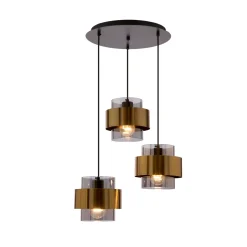Lampa wisząca Spiega talerz  czarny+mosiężny 3x60W E27 klosz dymiony